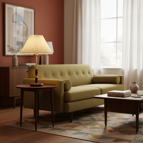 Accordion Pleat Walnut Table Lamp