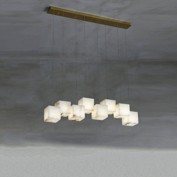 Avi Modern LED Hanging Multi Alabaster Box Adjustable Geometric Kitchen Pendant Lighting, White, 8 Styles