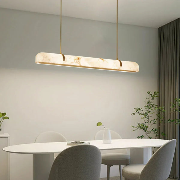 Alabaster Linear Brass Chandelier