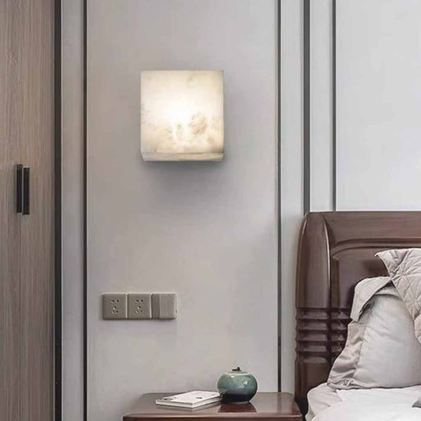 Alabaster Wall Sconce Lighting Minimalist Cube LED