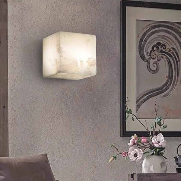 Alabaster Wall Sconce Lighting Minimalist Cube LED