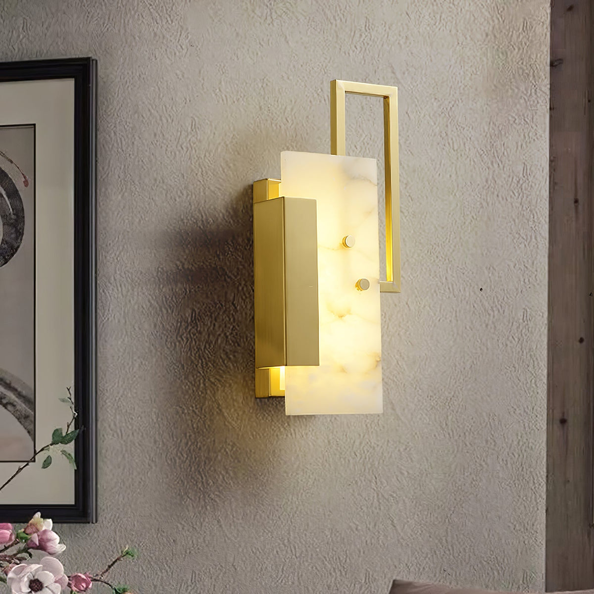 Alabaster Brass Wall Sconce