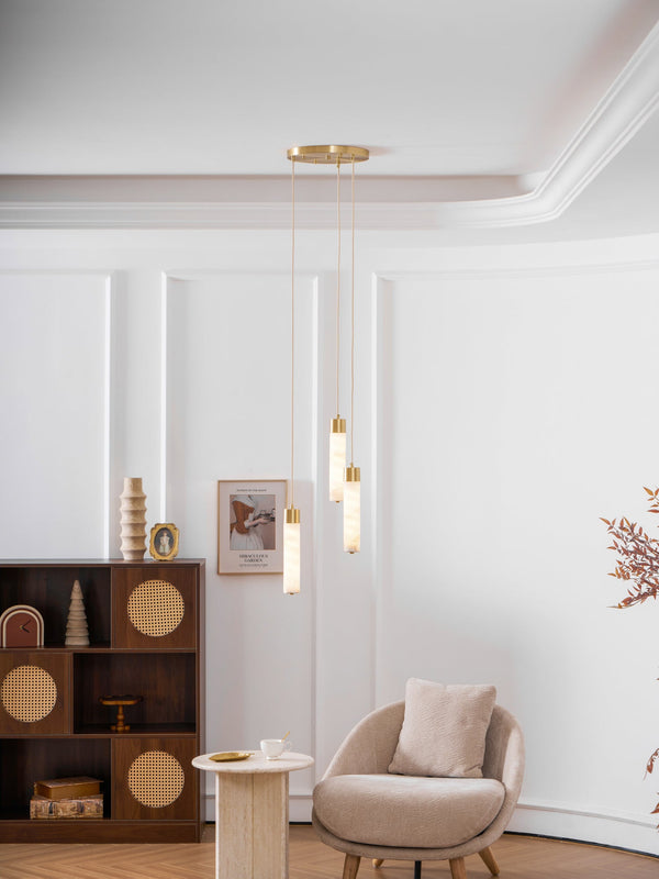 Alabaster Tube Brass Pendant Lamp