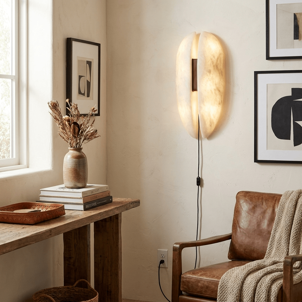 Capsule Alabaster Veil Leather Wall Light