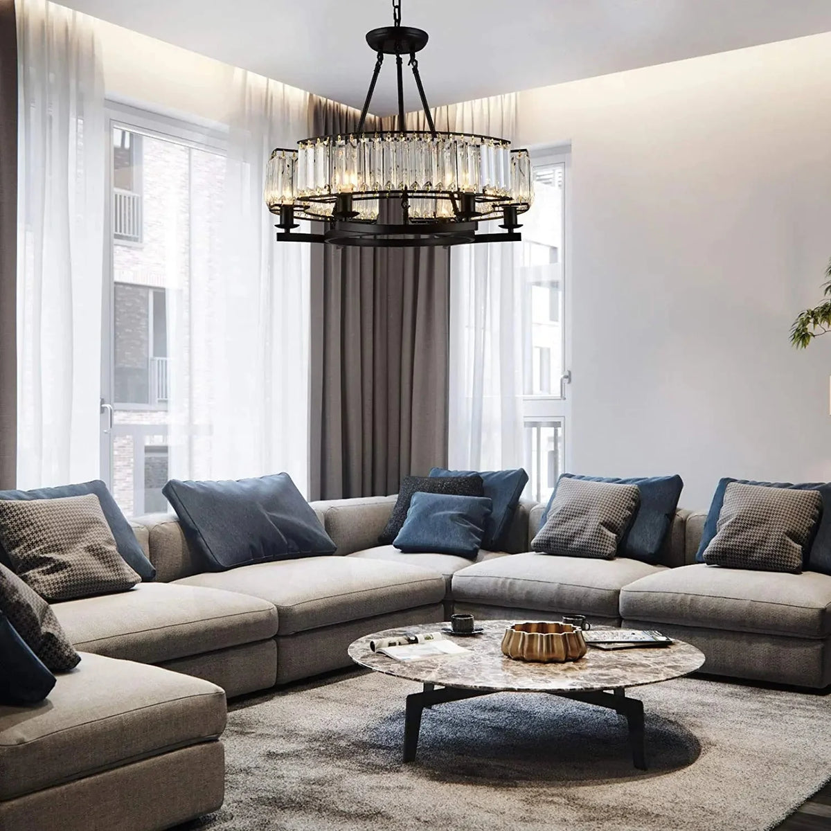 Alis Black Crystal Pendant Chandelier