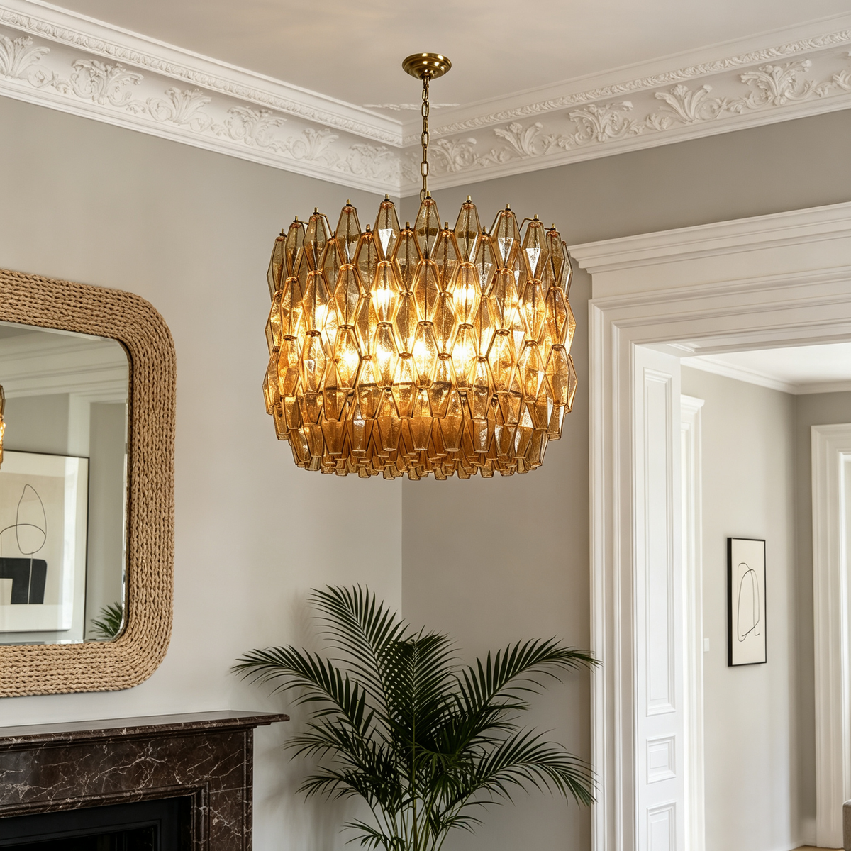 Amber Glass Prism Chandelier