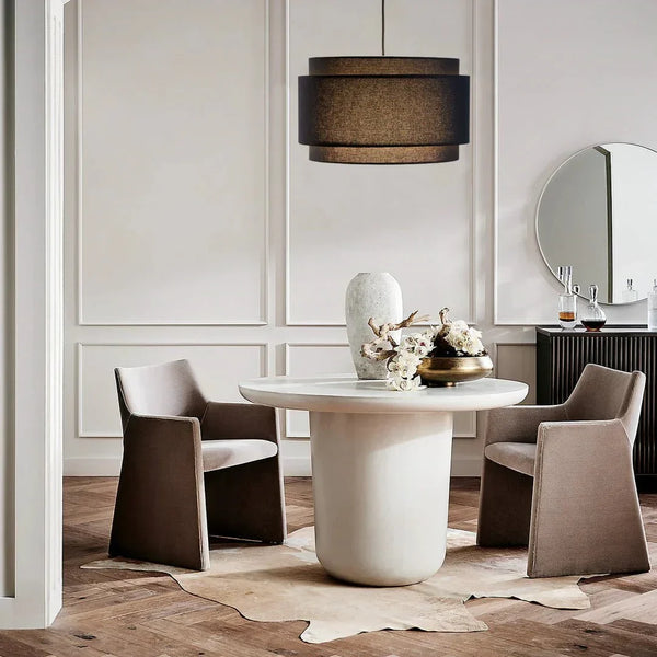 Avery Natural Linen Double Drum Pendant Light