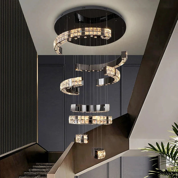 Aysha Black Crystal High Ceiling Entryway Light Fixture