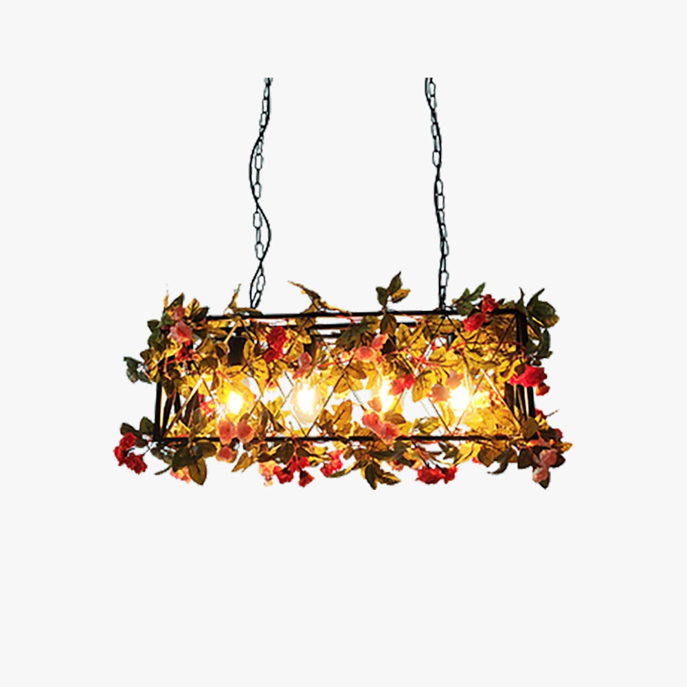 Industrial Pendant Light with LEDs and Greenery for Restaurant