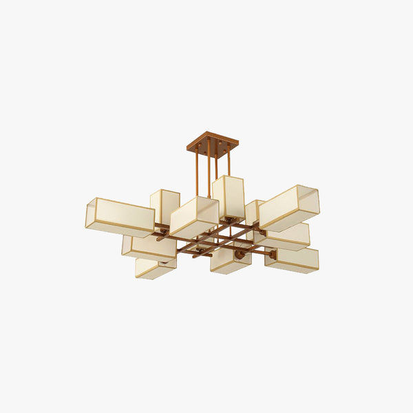 Arisha Pendant Light Square Retro, Metal/Fabric, Black/Gold, Living Room