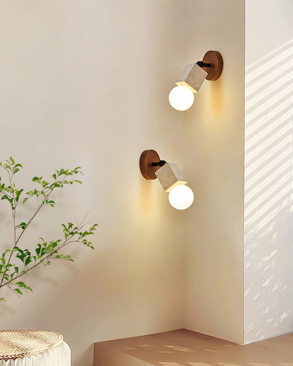 Tavaenne Cute Travertine Wall Lamp Wood Plate