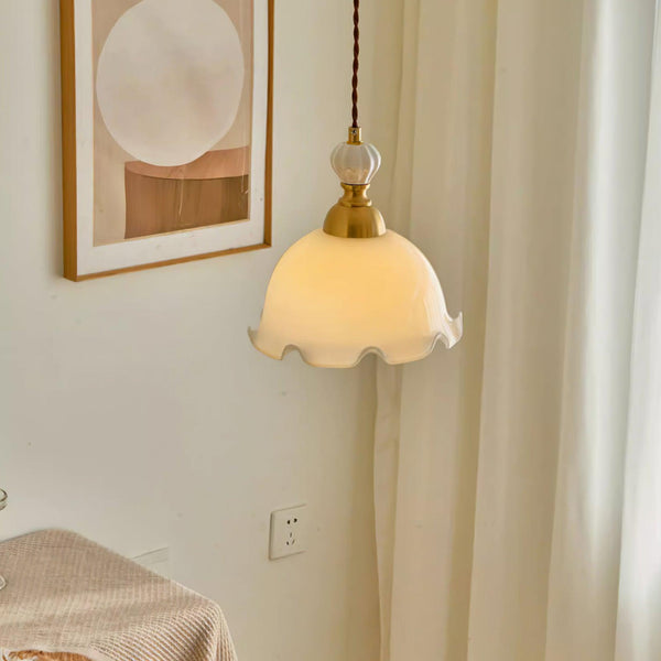 Pendant Lamp Wavy Edge Glass Shade Soft Glow Vintage Romantic