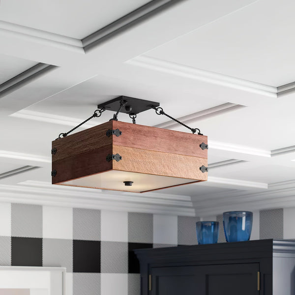 Ljomuvyu Vintage Industrial Wooden Semi-Flush Ceiling Lamp