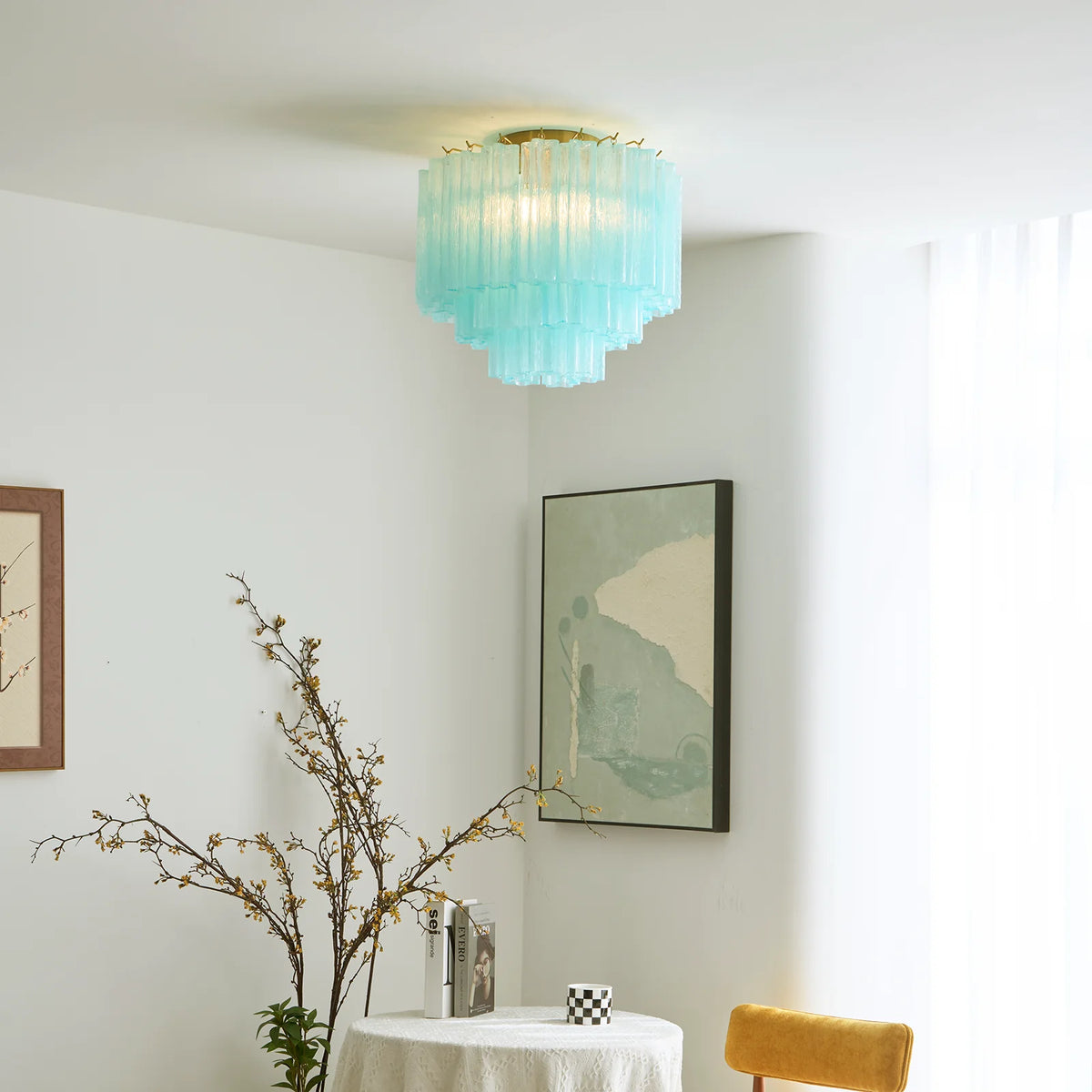 Blue Glass Tube Ceiling Lamp