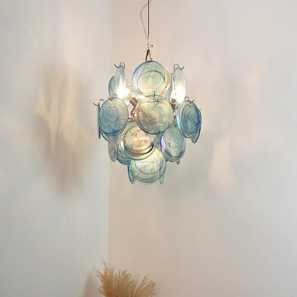 Blue Disc Glass Chandelier