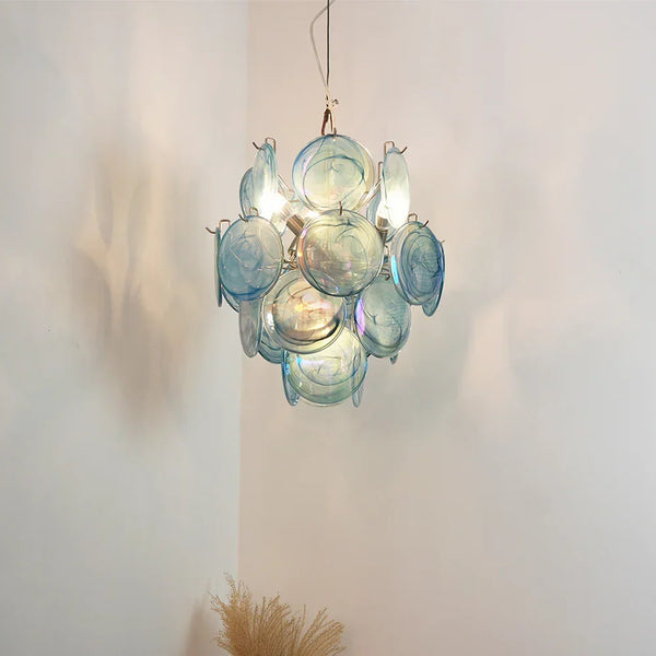 Blue Disc Glass Chandelier