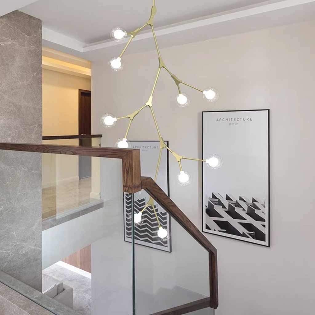 Branch Chandelier Glass Globe for High Ceiling, Black / Gold