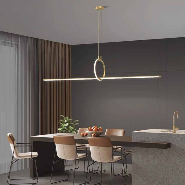 Brass Linear Pendant Light Minimalist Ring LED