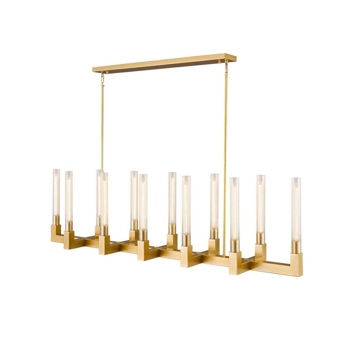 Brass Glass Linear Chandelier