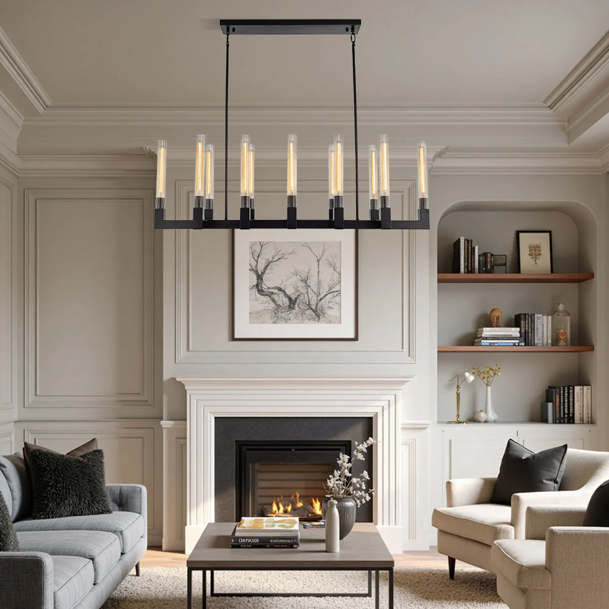 Brass Glass Linear Chandelier