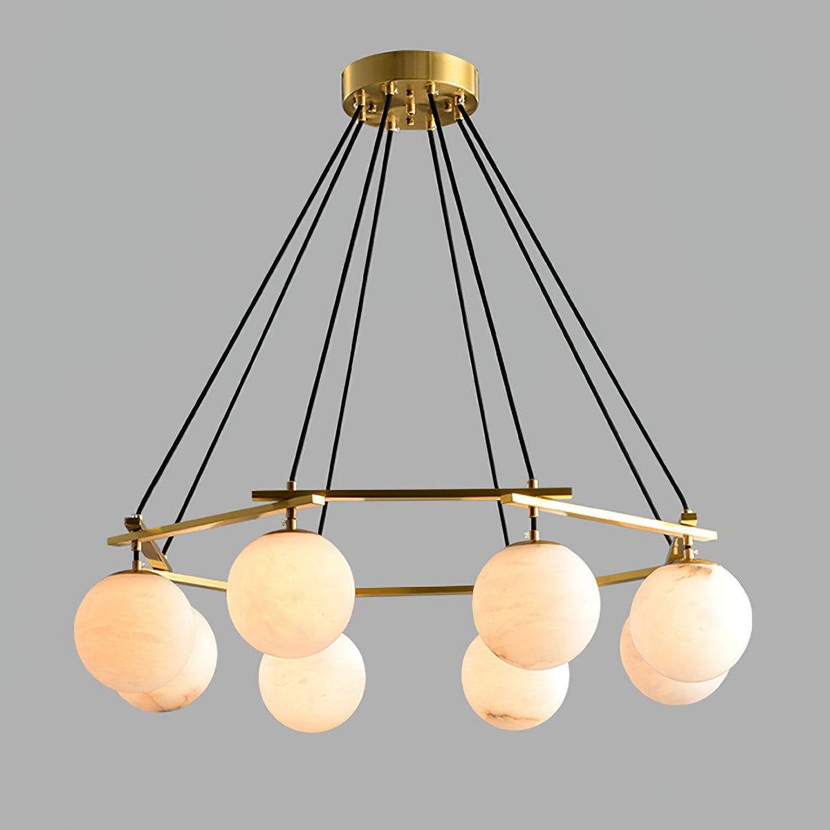 Brass Ring Alabaster Globe Chandelier