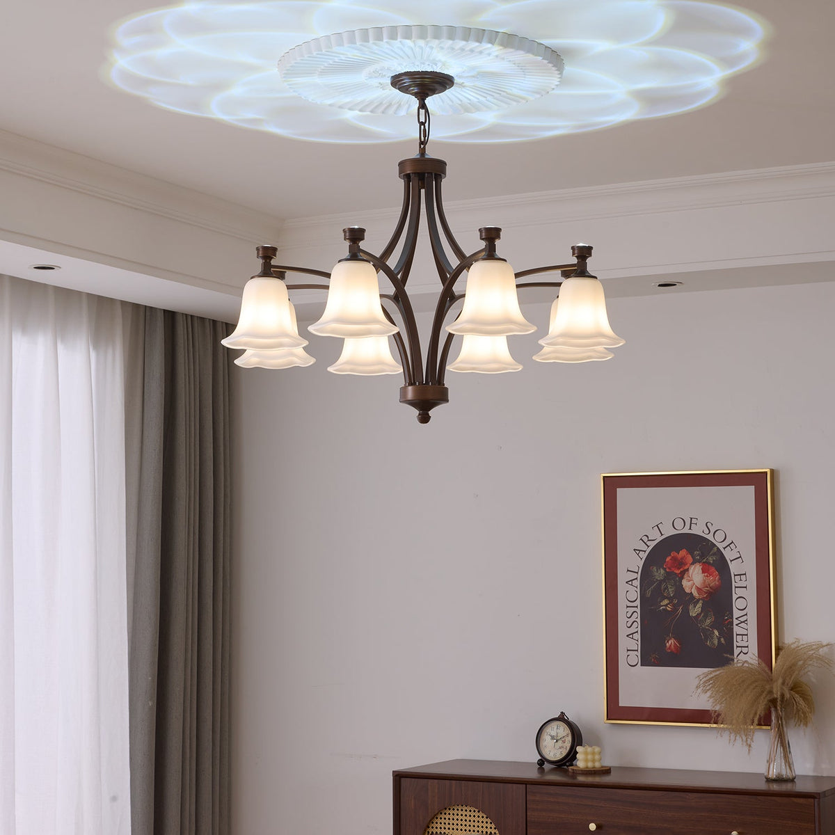 Bronze Bell Glass Chandelier