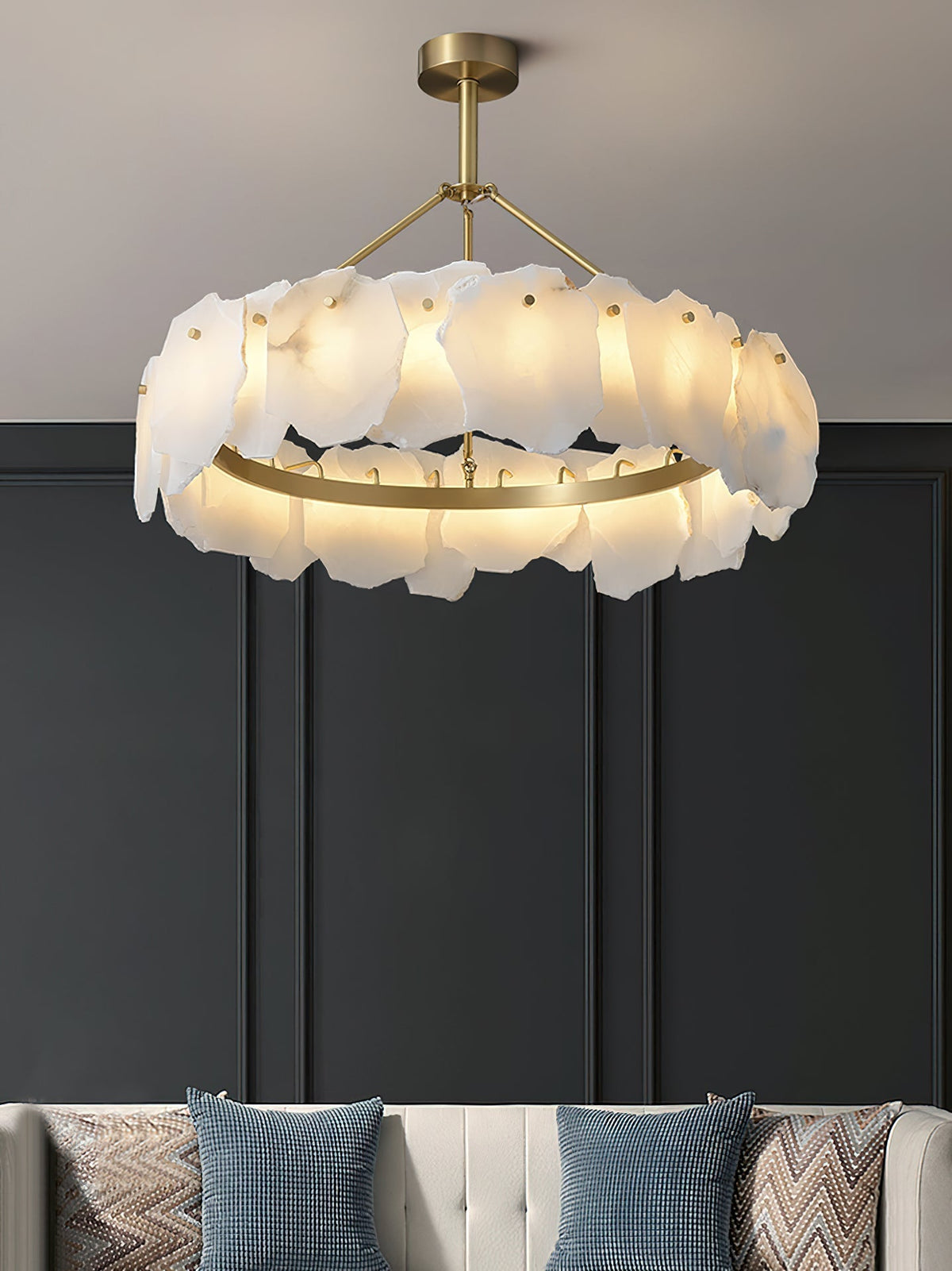 Cryon Postmodern Luxury Brass Alabaster Chandelier