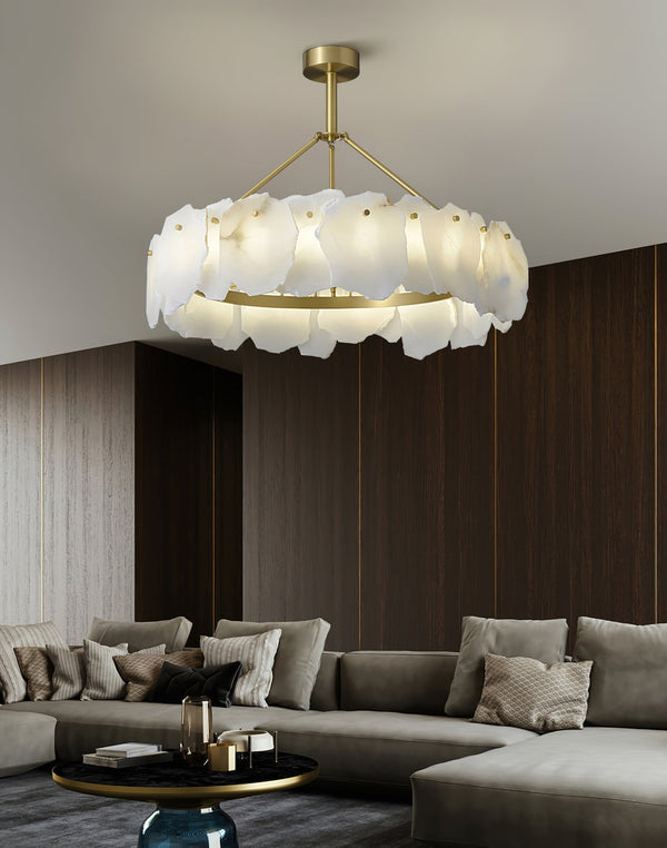 Cryon Postmodern Luxury Brass Alabaster Chandelier