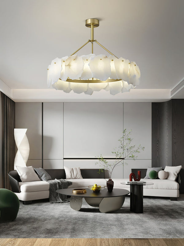 Cryon Postmodern Luxury Brass Alabaster Chandelier