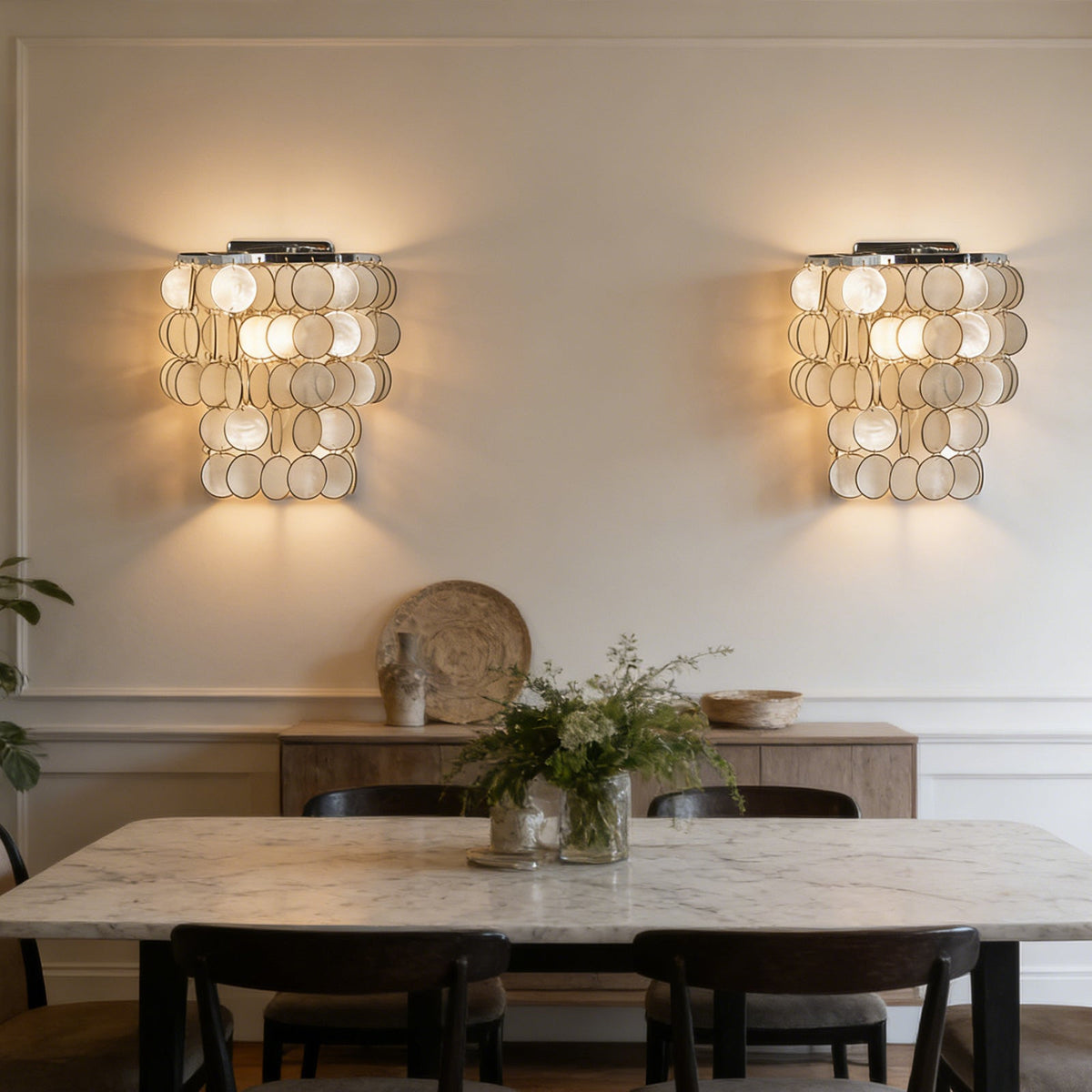 Round Tiered Capiz Shell Wall Sconce