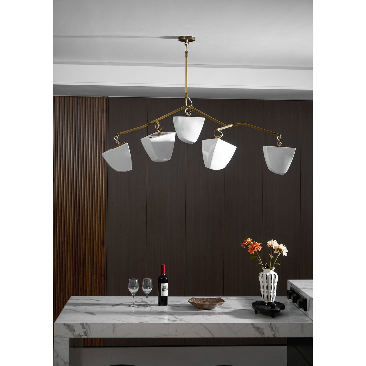 Iris Mobile Brass Ceramics Chandelier