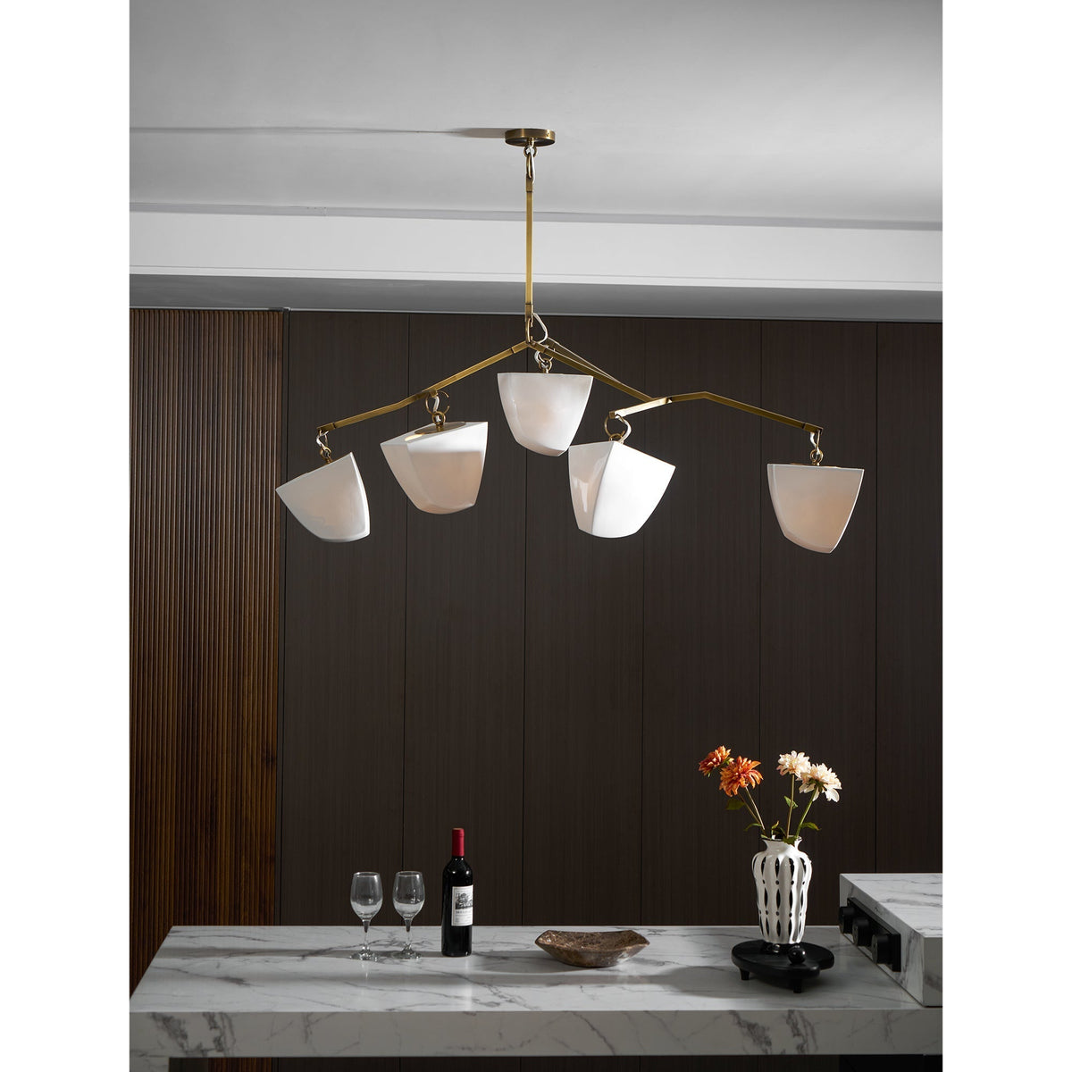 Iris Mobile Brass Ceramics Chandelier