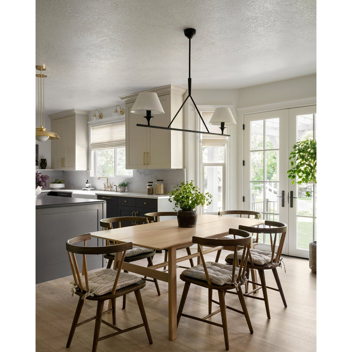 Keen Linear Modern Elegant Brass Fabric Chandelier
