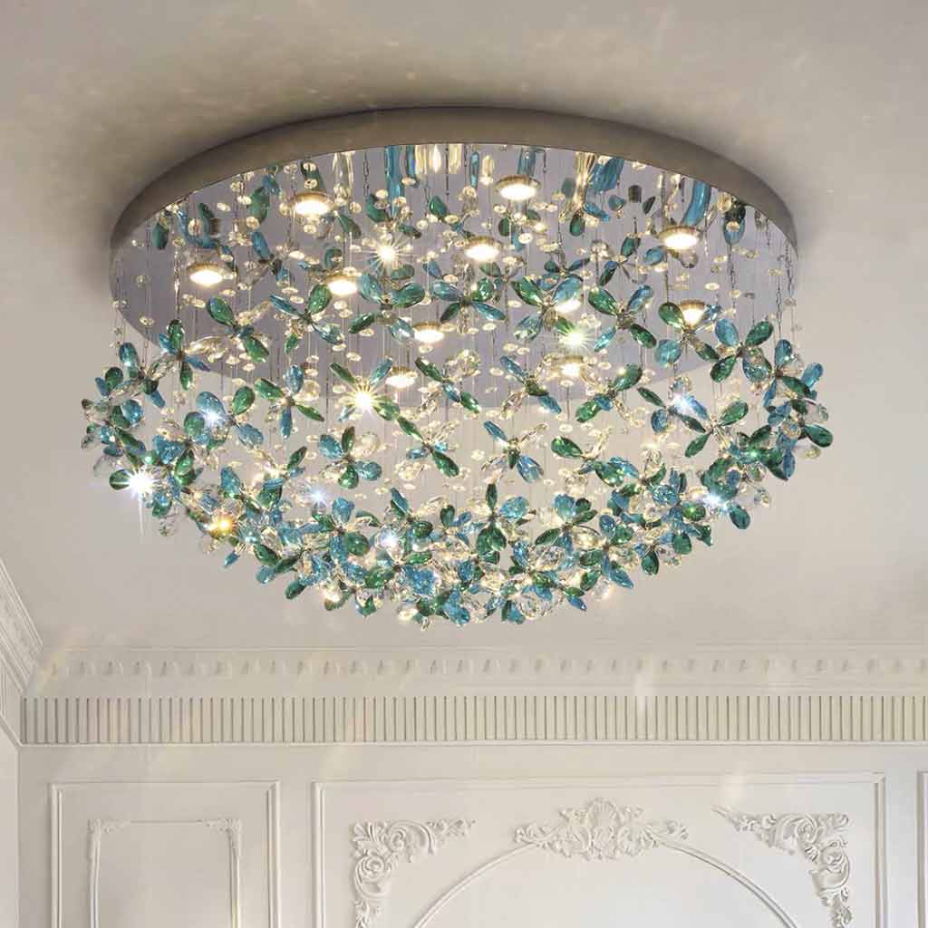 Pendant Ceiling Light Floral Green & Blue Crystal LED