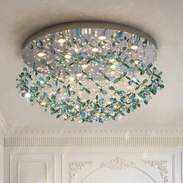 Pendant Ceiling Light Floral Green & Blue Crystal LED