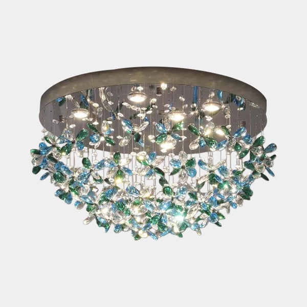 Pendant Ceiling Light Floral Green & Blue Crystal LED