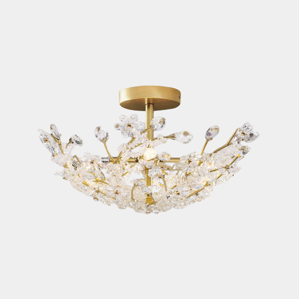 Chandelier / Ceiling Light French Brass Crystal Flower Cluster