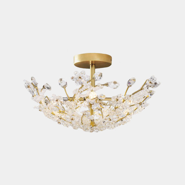 Chandelier / Ceiling Light French Brass Crystal Flower Cluster