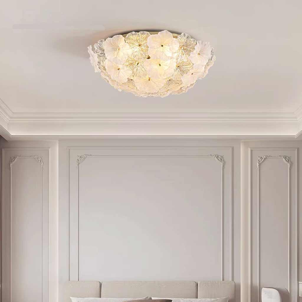 Flush Mount Ceiling Light French Round Glass Flower