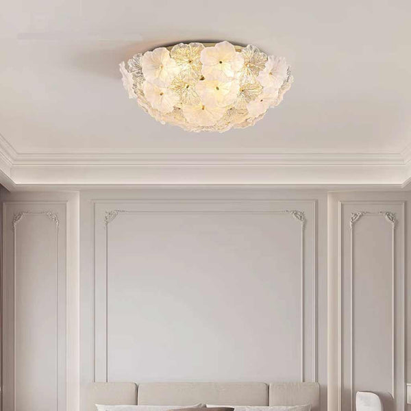 Flush Mount Ceiling Light French Round Glass Flower