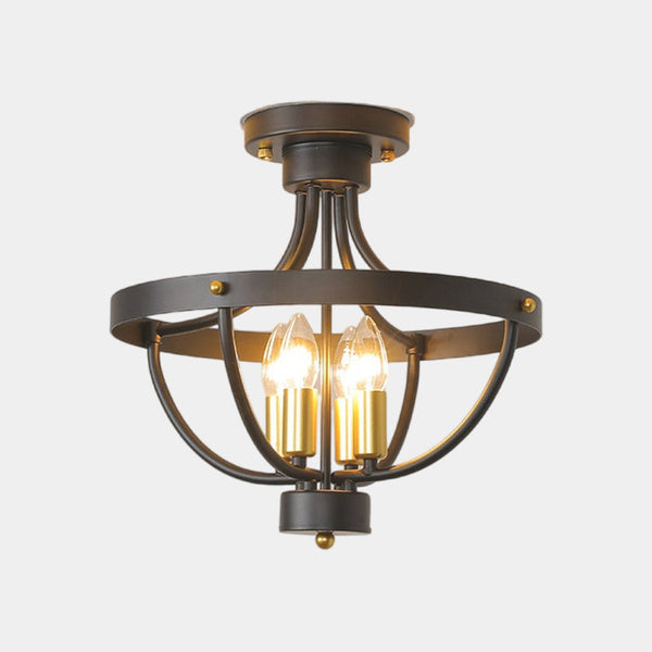 Chandelier Ceiling Light Industrial Iron Bowl, Black