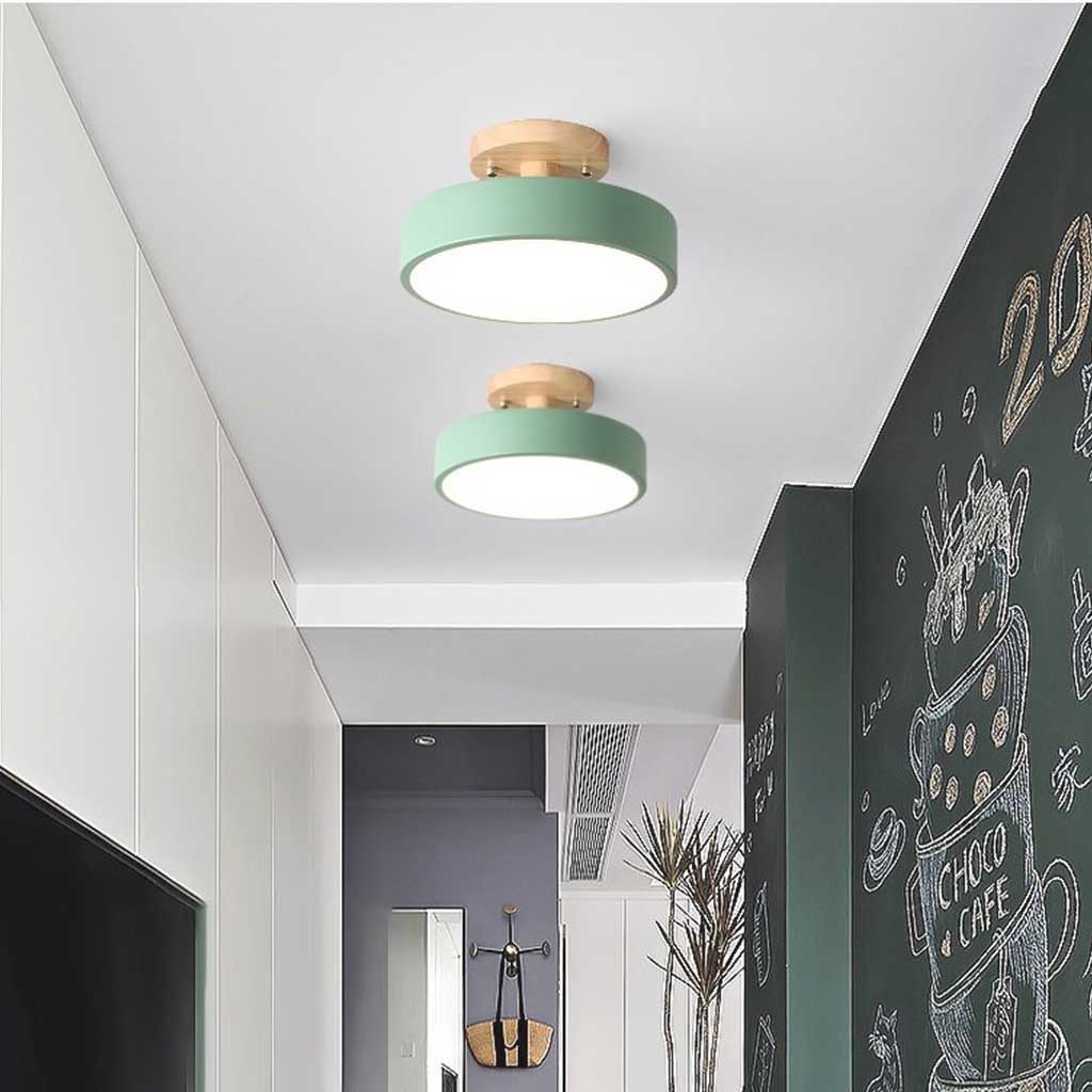 Ceiling Light Semi Flush Mount Nordic Macaron Round LED, Wood