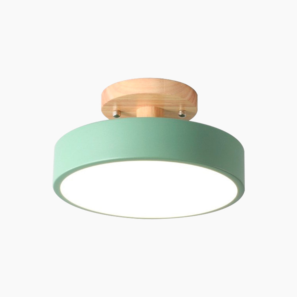 Ceiling Light Semi Flush Mount Nordic Macaron Round LED, Wood