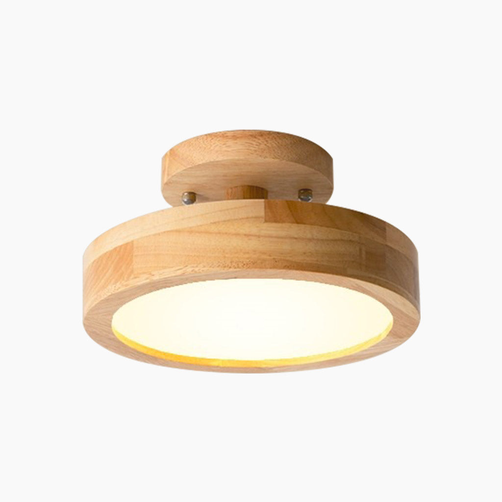 Ceiling Light Semi Flush Mount Nordic Macaron Round LED, Wood