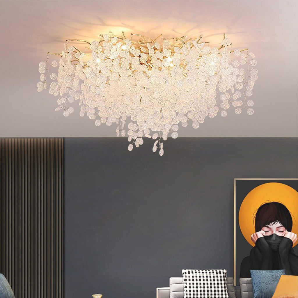 Flush Mount Chandelier Ceiling Light Modern Branch Glass Leaf