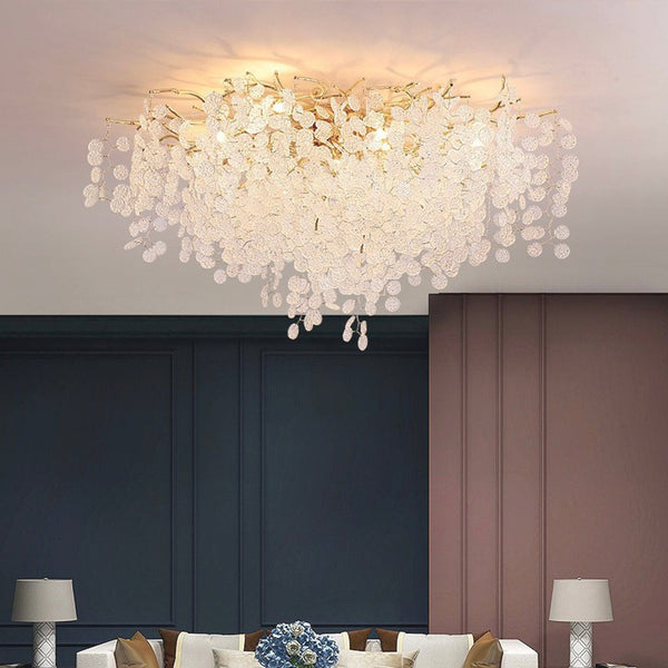 Flush Mount Chandelier Ceiling Light Modern Branch Glass Leaf