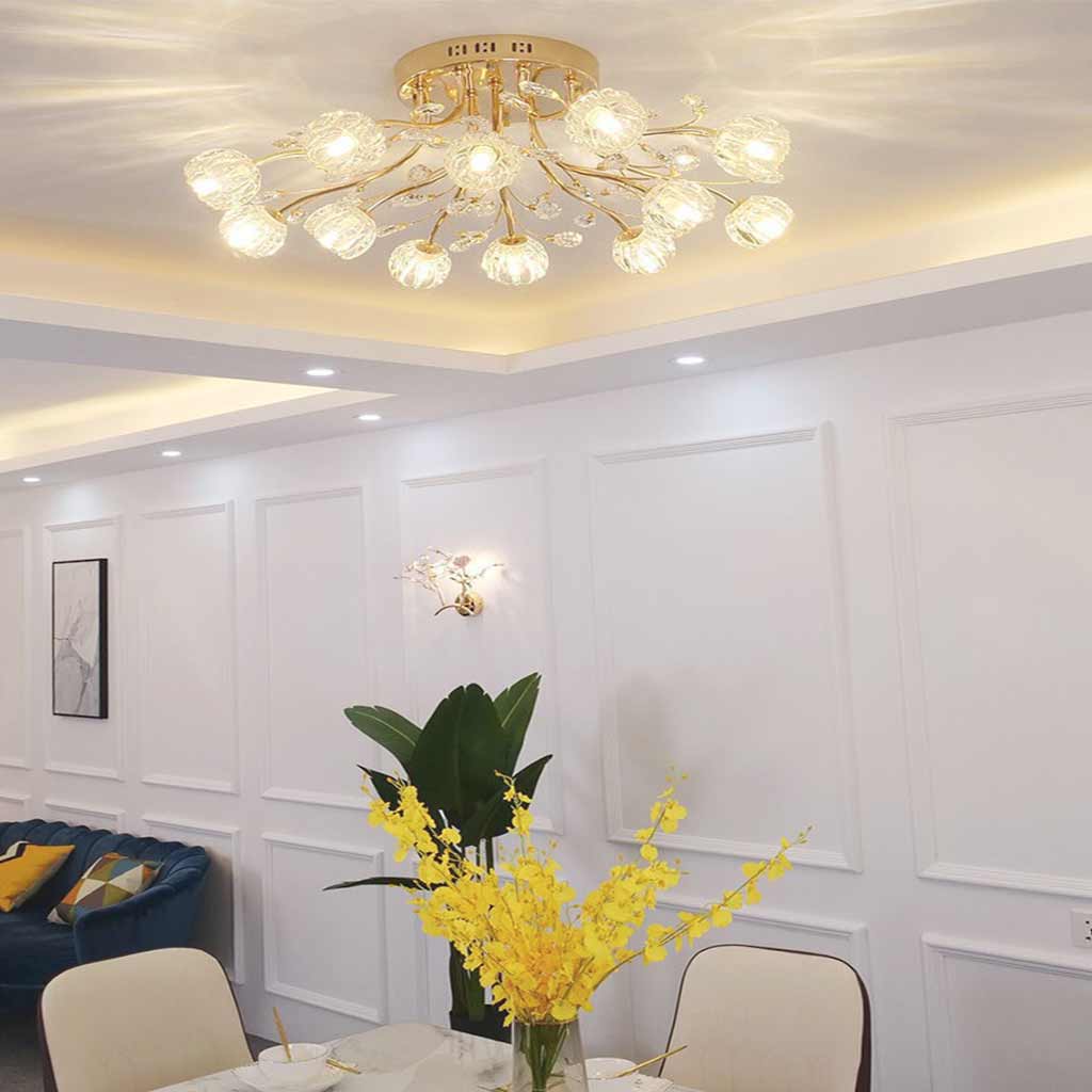Ceiling Light Modern Glass Crystal Branch Flower