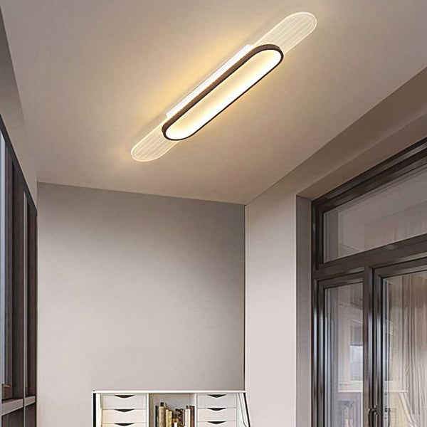 Ceiling/Wall Light Modern Oval Linear LED, Log/Walnut Color