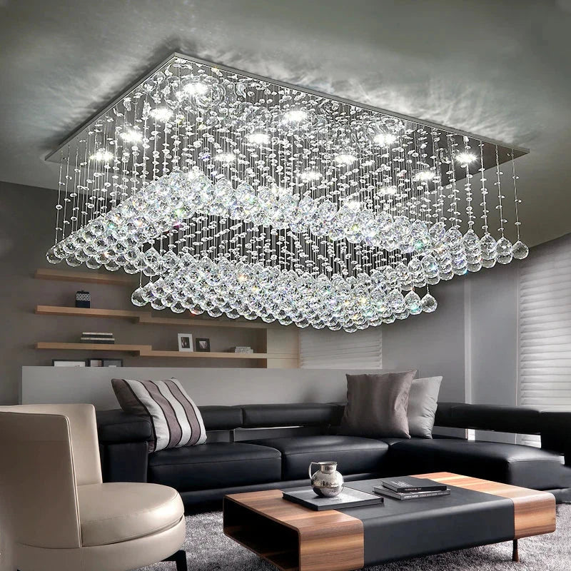 Cely Modern Raindrop Crystal Rectangle Chandelier