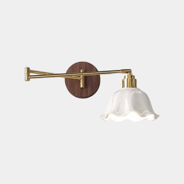 Ceramic Swing Arm Wall Sconce Light Flower Shade LED